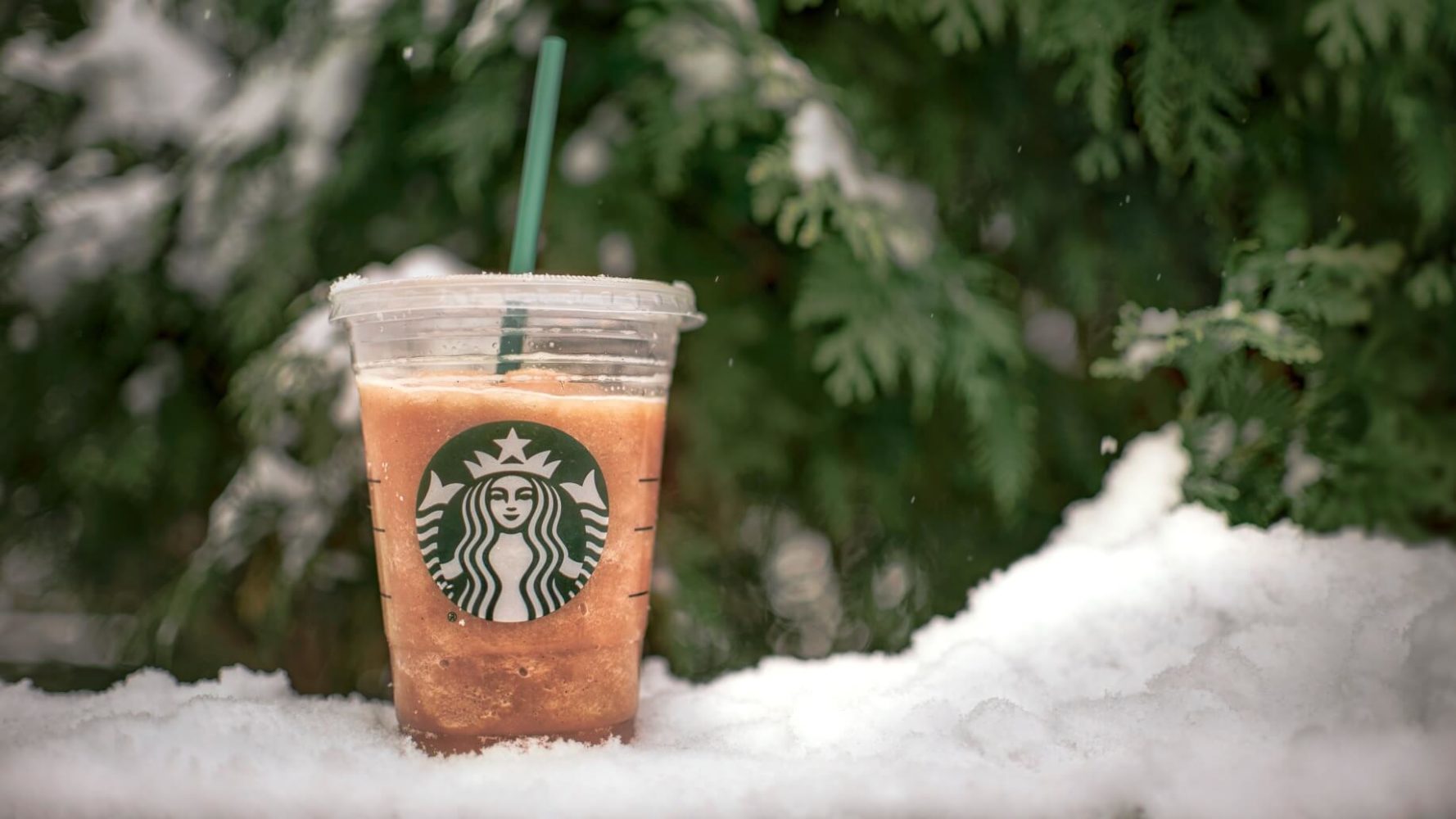 Starbucks frappuccino on snow