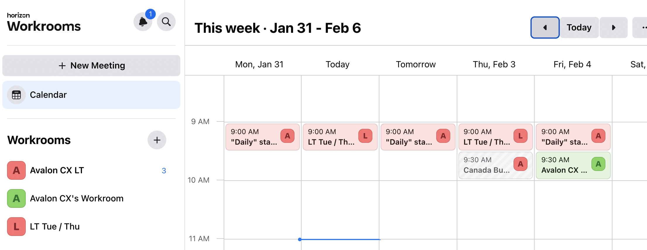 Horizon workrooms business calendar