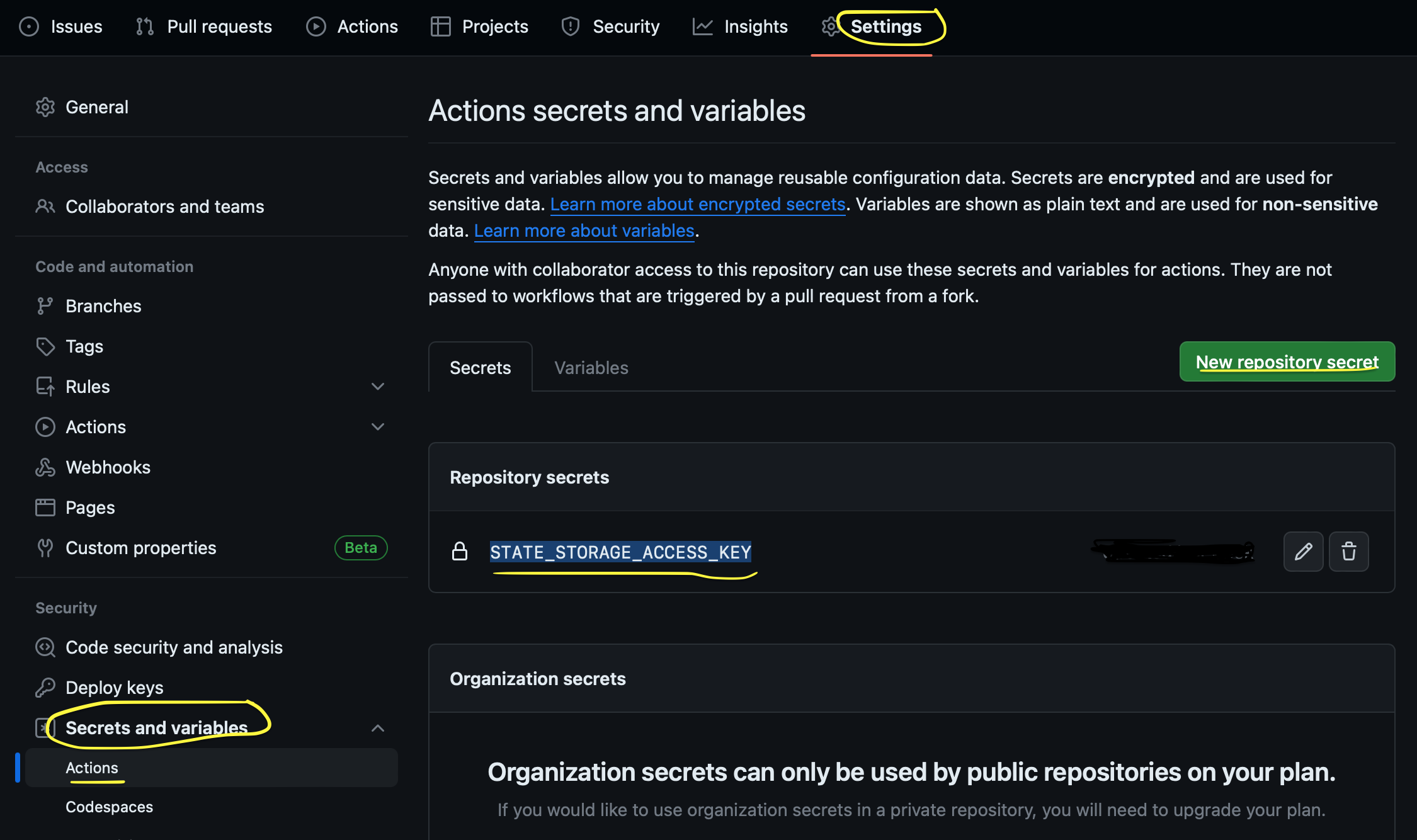 Set up Github Secrets to be fetched by Github Actions to log in to your Azure Storage 2