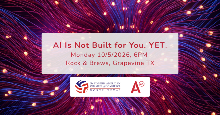 AI Is Not Built for You. Yet. Monday 10/5/2026, 6 PM, Rock & Brews, Grapevine TX, with FACC North Texas and A-CX logos